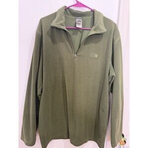 North Face Sweater Mens Large Hunter Green Fleece 1/4 Zip Pullover Sweatshirt